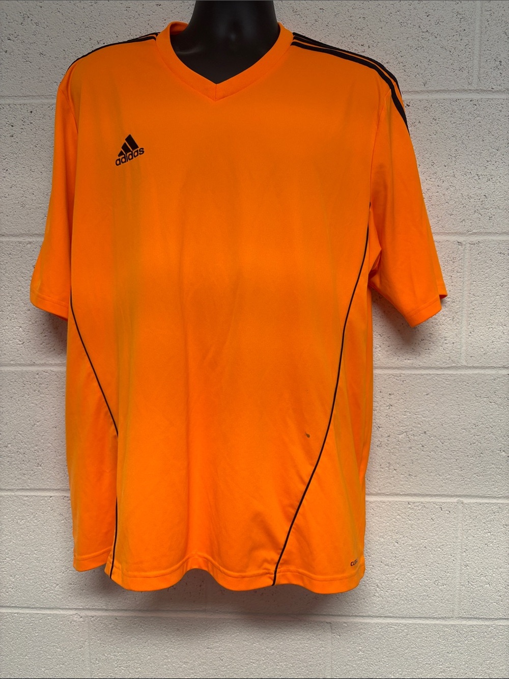 adidas Men’s Bright Orange V‑Neck Soccer Jersey with Black Trim